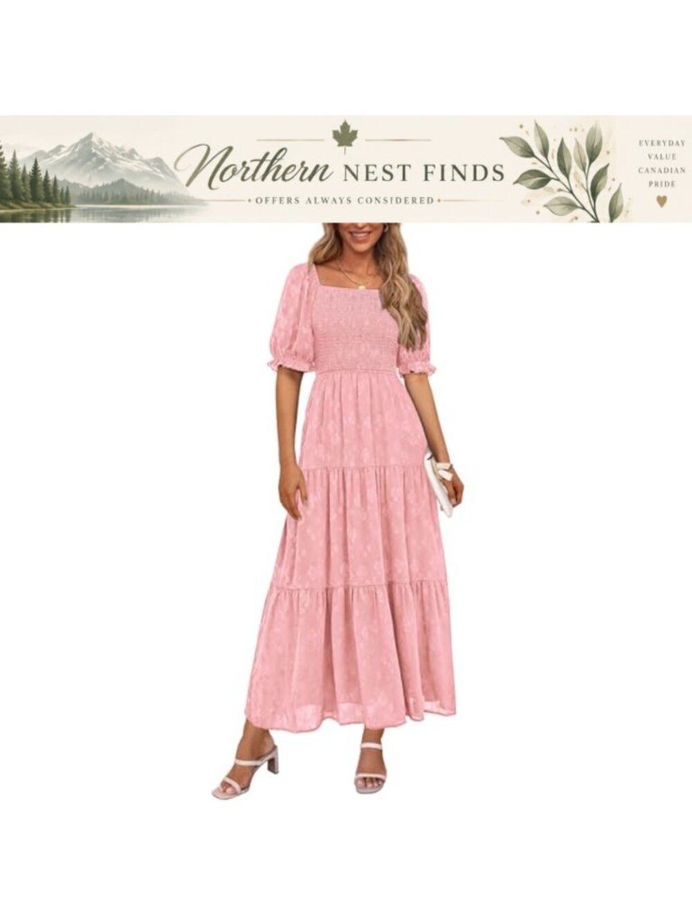 Square Neck Smocked A Line Floral Midi Dress with Pockets